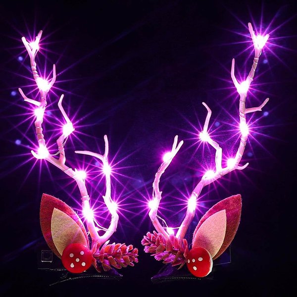 Bartosi LED Light Christmas Hair Clips Reindeer Antlers Xmas Hairpins Deer Antler Cute Hair Barrettes Christmas Party Hair Accessories for Women and Girls (Pack of 2)