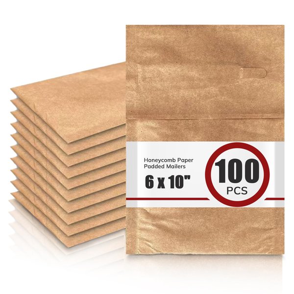 Kraft Mailers, 6 x 10 inch 100pcs Padded Envelopes, Kraft Small Honeycomb Paper Poly Mailers for Shipping and Packaging, Reusable Padded Mailing Envelopes with Twice Self-Sealing, Brown