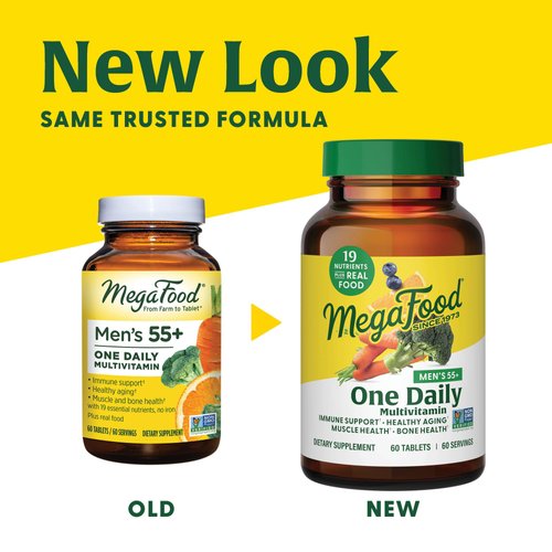 MegaFood Men's 55+ One Daily - Multivitamin for Men with Vitamin B12, Vitamin C, Vitamin D & Zinc - Optimal Aging & Immune Support Supplement - Vegetarian - Made Without 9 Food Allergens - 60 Tabs