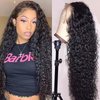 Wavy Lace Front Wigs Deep Wave 180% Density Pre Plucked Brazilian Wet and Natural Color Glueless Wigs Curly Lace Frontal Wigs with Baby Hair Human Hair Natural Hairline for Black Women (30 Inch)