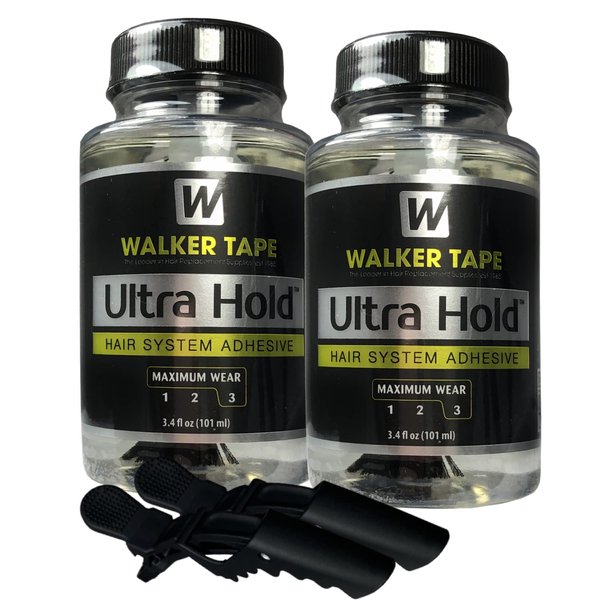 2pcs Ultra Hold Hair System Adhesive 3.4oz w/ 2pcs Hair Sectioning Clip Bundle Pack | Waterproof Invisible Long-Lasting | Front Bonding Weave Toupees Wigs Extensions Lace Wig Glue | Bold Hold Adhesive