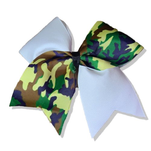 Cheer Bows Dance Military Support Appreciation Camo Camouflage and white Hair Bow