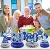 8Pcs Blue 80th Birthday Decorations Navy Blue Silver Happy 80th Birthday Table Honeycomb Centerpieces for Table Decor 80th Birthday Table Topper for Men Women 80th Birthday Anniversary Party Supplies