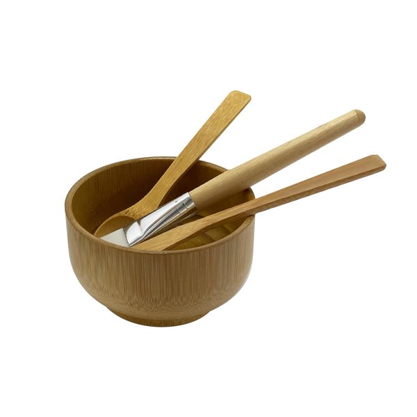 HLYYCC Face Mask Mixing Bowl Set Bamboo,4 Pack Diy Facial Tools For Skin Care,Facemask Mixing Tool Kit With Facial Mask Bowl,Spatula,Spoon,Brush Applicator,Facial Esthetician Supplies (13.52oz)