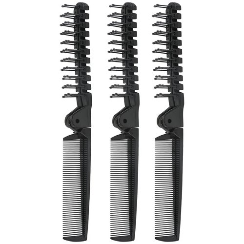Qjaiune 3PCS Travel Foldable Brush Comb Portable Folding Comb, Anti-Static Hair Comb Mini Pocket Comb, Double Headed Hair Brush Hairdressing Tools Plastic Folding Comb for Men Women (Black)