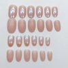 RUPOFUZA Almond Press on Nails Short Round Fake Nails Chrome Gloss False Nails with Glitte Powder Designs Acrylic Nails Press on Artificial Nails Stick on Nails for Women 24Pcs