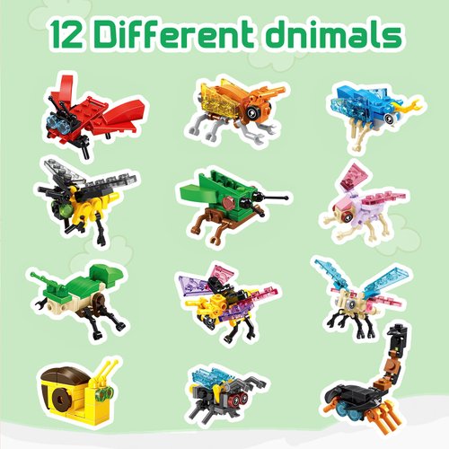 IAMGlobal 12 Packs Mini Animal Building Blocks Toy Set, Party Supplies Gifts Party Favor, 3 in 1 Animals Figures Stem Toys, Birthday, Carnival Prizes