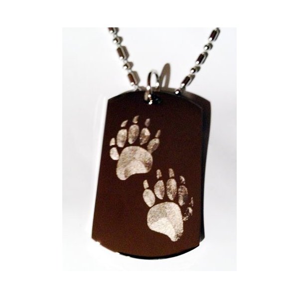 Bear Paws Walking Logo Symbols - Military Dog Tag Luggage Tag Key Chain Keychain Metal Chain Necklace