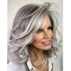 XIUFAXIRUSI XIUFAXIRUSI Medium Grey Wavy Bob Wigs for Women Gray to White Layered Wig Shoulder Length Synthetic Wig for Daily Party Use