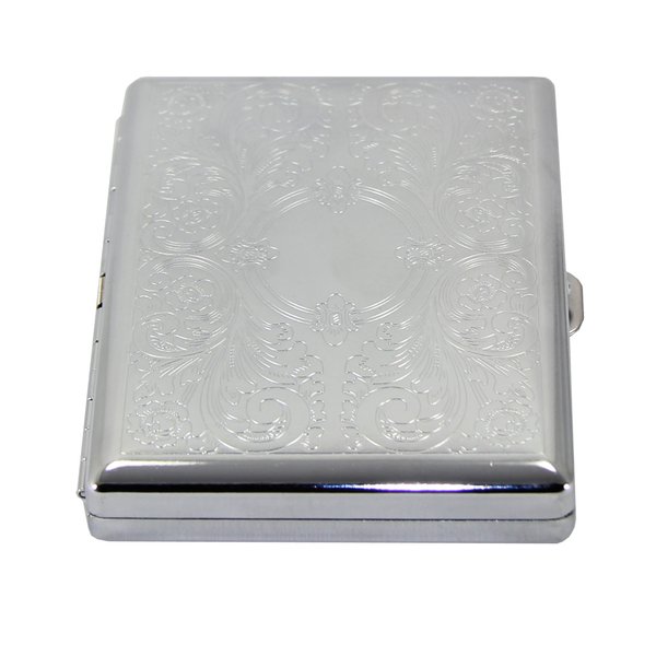 Victorian Style Classic Metallic Silver Color Double Sided King and 100s Cigarette Case Holder and Credit Card RFID Protective Security Wallet (Magic Mirror)