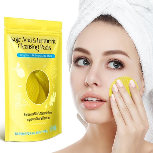 60 Pcs Turmeric Cleansing Pads, Kojic Acid Turmeric Cleansing Pads,Enriched Vitamin C,Gentle & Non-Irritating.