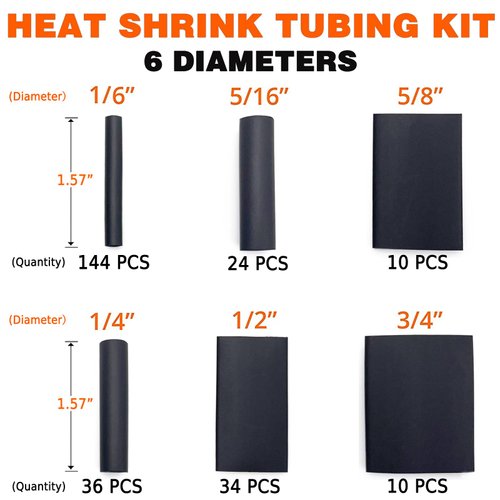 Heat Shrink Tubing Kit-350W Mini Heat Gun+4:1 Ratio Adhesive Lined,Marine Grade Shrink Tubes 195 PCS+Reflector Nozzle+Self Adhesive & Fastening Cable Ties - Wrapping Shrink Tube,Wire,Cable