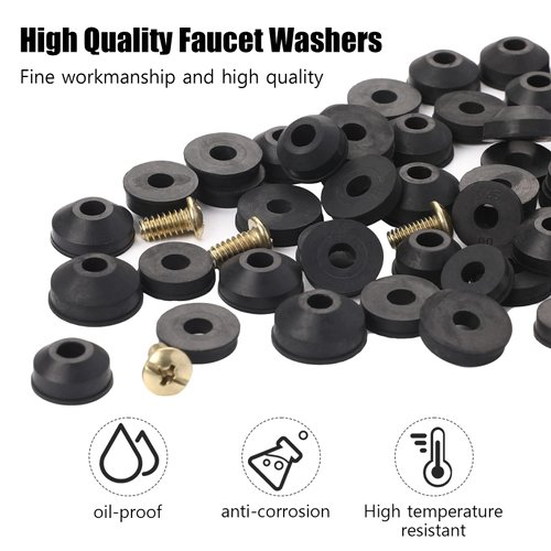 Faucet Washers,58 Pack Faucet Washer Assortment Kit Faucet Parts Washer Flat and Beveled Rubber Faucet Washers Assortment Replacement Kit for Repairing Faucet Leak Worn Out Washer Replacements