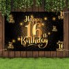 Mnixy Happy 16th Birthday Backdrop Banner Step and Repeat 16 Years Old Background Decorations for Women Men Her Him Photography Party Supplies Glitter Black Gold