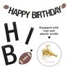 RoadSea Football Happy Birthday Banner - Sport Theme Football Player Birthday Garland Bunting Supplies - Football Enthusiast Birthday Party Decorations - Black Glitter