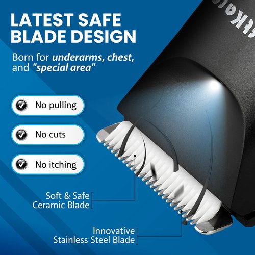 SoftKare Groin Hair Trimmer for Men - Safe Ball Shaver, Replaceable Ceramic Blade Heads & Charging Base, Electric Body Groomer with Light Power Display, Waterproof Wet / Dry Use Male Razor Black