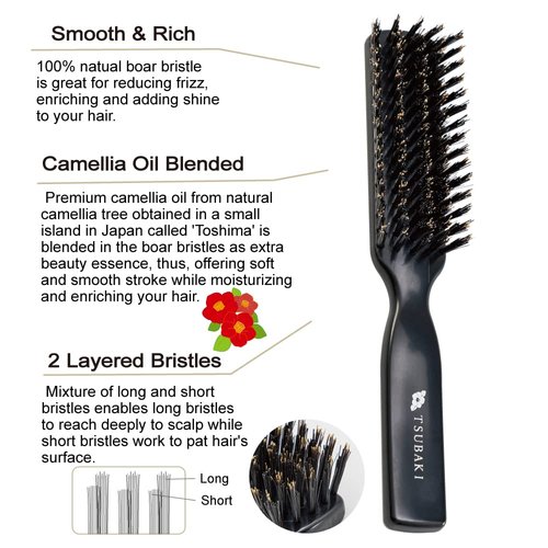Generic Natural Boar Bristle Hair Brush [Made in Japan] with Camellia Oil, Soft Bristles [Hair Brush], Premium Quality for All Hair Types
