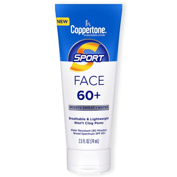 Coppertone Sport Face Sunscreen Lotion SPF 60+, Water Resistant Sunscreen, Broad Spectrum SPF 60+ Sunscreen, 2.5 Fl Oz Tube