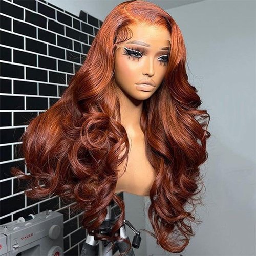 ANDRIA 350 Copper Lace Front Wigs Long Body Wave Glueless Natural Wave Transparent lace Wig Ginger Orange Synthetic Heat Resistant Fiber Hair Wig Pre Plucked With Baby Hair For Women 24