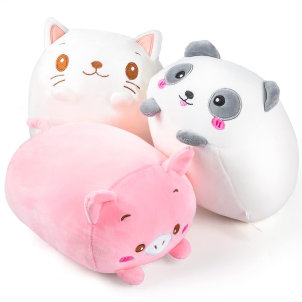 Labeol 8 inch 3Pcs Panda Pig Cat Plush Toys Set Soft Stuffed Animal Plush Pillow Cute Plushie Cuddly Plush Pillows Toys Kawaii Hugging Pillow Decoration Gift for Girl Boy Girlfriend