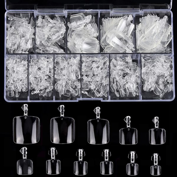 550Pcs Fake Toenail Tips Acrylic Full Cover False Toe Nail Tips for DIY Nail Art (Clear)