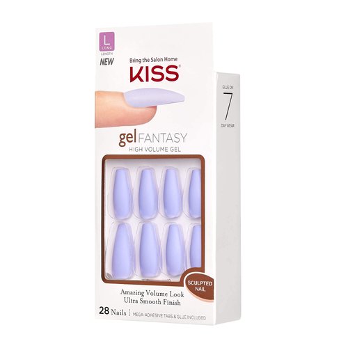 KISS Gel Fantasy Press On Nails, Nail glue included, Night After', Purple, Long Size, Coffin Shape, Includes 28 Nails, 2g Glue, 1 Manicure Stick, 1 Mini File, 1 Adhesive Tab