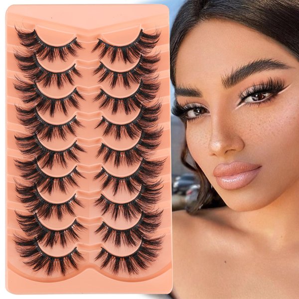Josiezoey Fluffy Fox Eye Lashes Natural Look 9 Pairs Cat Eye Lashes Wispy Mink Lashes Pack Russian Strip Lashes D Curl Fake Eyelashes Pestañas Postizas Naturales