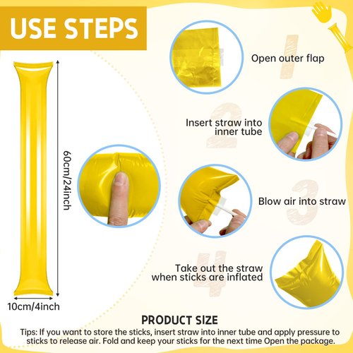 ZCYSRLQIN 24 Pcs Noisemakers Include 12 Hand Clappers 12 Thunder Sticks Cheer Noise Makers for Sporting Events Football Games School Team Spirit Items Party Favors Dance（Sunburst Yellow