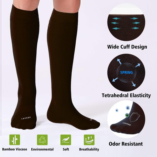 LEVSOX Bamboo Viscose Compression Socks for Women&Men 20-30 mmHg Knee High Fun Cute Graduated Support Socks for Nurses, Pregnant Women, Travel and Flight, Medical, Black, Navy, Grey, Brown