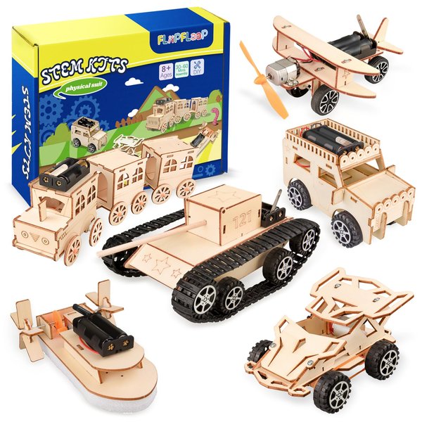 6-in-1 STEM Kits for Kids Age 8-12, Educational STEM Toys for Boys and Girls, Wooden Building Kit for Kids STEM Science Experiments Kit, Ideal Christmas Birthday Gifts for 8 9 10 11 12 13 Year Old