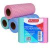 XFasten Disposable Kitchen Towels, 11.8 inches x 7.87 inches, Set of 3 (Red, Green, Blue 150 Total Sheets) Washable and Reusable Cleaning Cloths | Lint and Streak Free Reusable Paper Towels