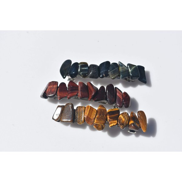 Tiger's Eye Stone French Barrette Hair Clips Set - Quantity of 3 Includes: Red Tiger's Eye, Blue TIger's Eye, and Gold Tiger's Eye