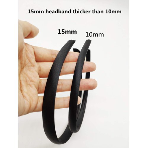Hixixi 20pcs 15mm Wide Satin Fabric Covered Ribbon Flexible Headband Hairband Hair Band For Girls Women DIY Craft (Black)