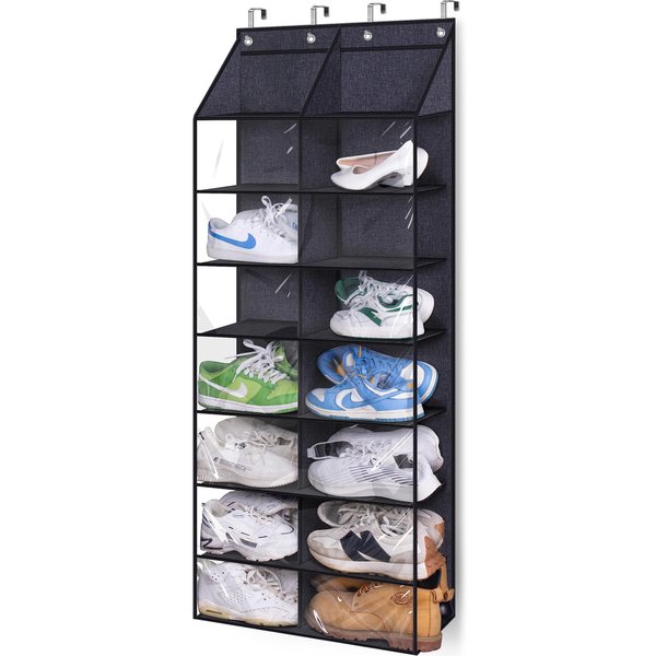 MISSLO Over the Door Shoe Rack for Door fit 14 Pairs Dustproof Over the Door Shoe Organizer Hanging for Closet Storage