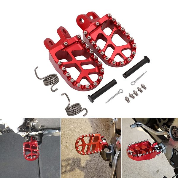 Billet MX Wide Foot Pegs Pedals Rests - For CR80 96-05 XR250 XR400 96-05 XR350R 83-84 XR600R 89-00 XR650L 96-16 XR650R 00-05 Red