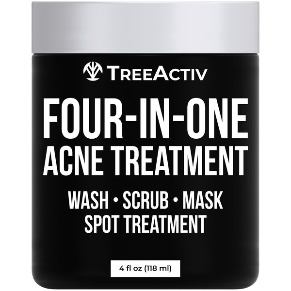 TreeActiv Four-in-One Acne Treatment, Exfoliating Sulfur Acne Face Wash, Bentonite Clay Face Mask & Acne Spot Treatment, Pore Clarifying Facial Scrub for Adult, Teens, Women, & Men, 250+ Treatments