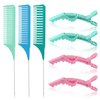3 Sizes Highlighting Comb Set With Pastel Alligator Clips, Weaving Styling With Rat Tail Comb Teasing Foiling Combs Heat Resistant For Hair Salon Barber Home(Pastel Blue)