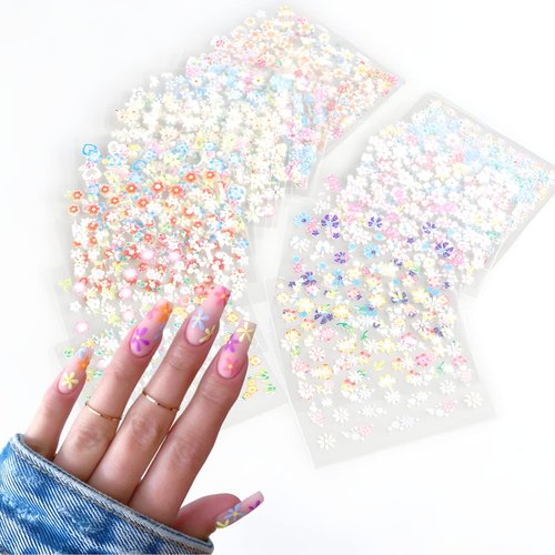 30 Sheets Flower Nail Art Stickers 3D Self Adhesive Colourful Daisy Heart Butterfly Nail Decals Spring Summer DIY Design Nail Supplies for Women and Girls