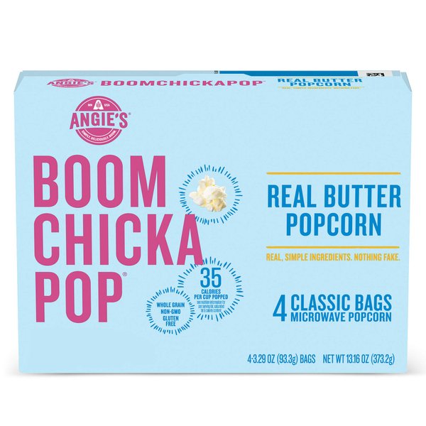 Angie's Boomchickapop Real Butter Popcorn, 3.29 Oz, 4 Ct