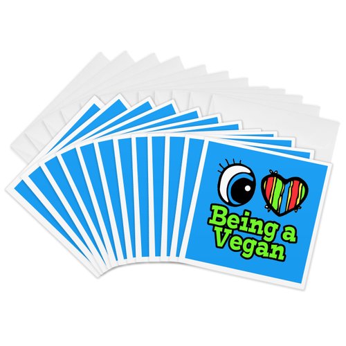 3dRose Greeting Cards - Bright Eye Heart I Love Being a Vegan - 12 Pack - Eye Heart I Love Designs