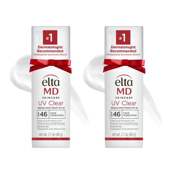 EltaMD UV Clear Face Sunscreen, SPF 46 Oil Free Sunscreen with Zinc Oxide, Protects and Calms Sensitive Skin and Acne-Prone Skin, Lightweight, Silky, Dermatologist Recommended, (2 Pack)