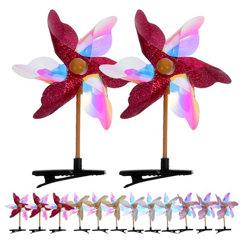 LOGOFUN 24pcs Windmill Hair Clips Windmill Hair Pins Pinwheel Hair Barrettes Sequin Hair Clips for Little Girl Hair Decorations - Random Color