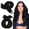 Moresoo Black Tape in Human Hair Extensions Seamless Tape in Extensions Natural Black Tape in Hair Extensions Real Human Hair Black Hair Extensions Tape in Real Hair 20 Inch #1B 20pcs 50g