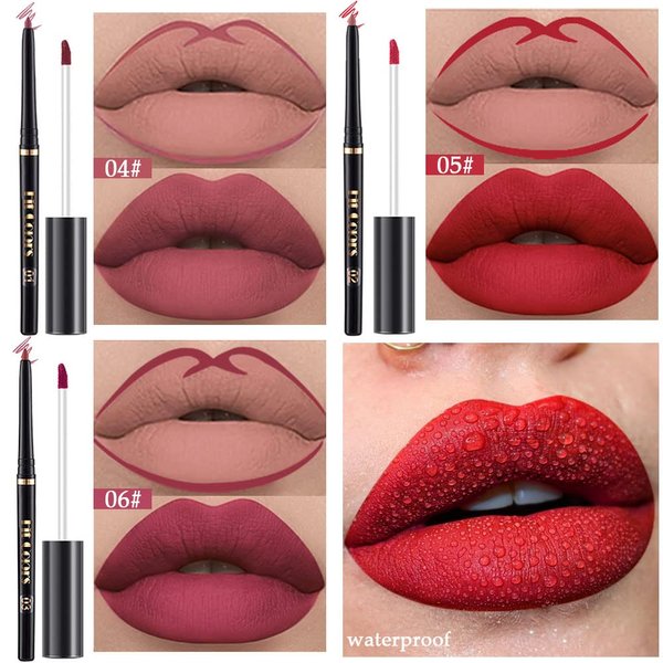 BINGBRUSH 3 Colors Liquid Matte Lipstick and Lipliner Pack Set, Lip Tint Long Lasting 24 Hour Waterproof Velvet Nonstick Cup Lipgloss Lip Stain Pigmented Lip Makeup Gift Sets
