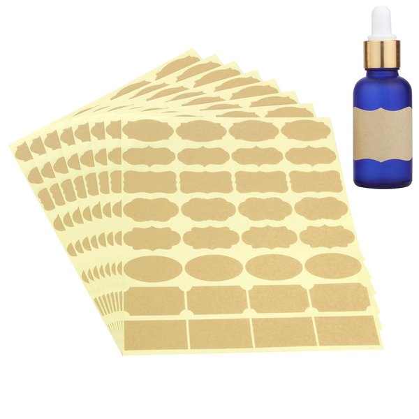 Wisdompro Fancy Shape Kraft Label Stickers, Self Adhesive Gift Tag Stickers Blank Writable Labels for Essential Oil Bottles, Jars, Food Containers (256 Pcs, Small)