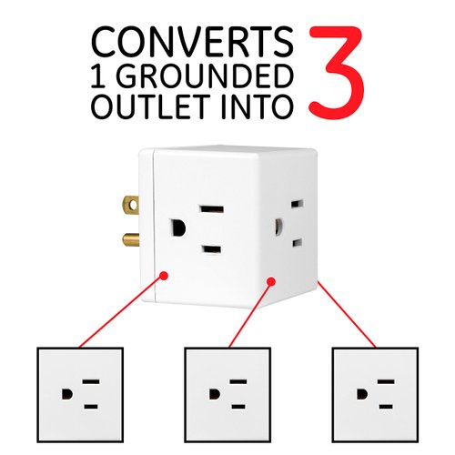 GE 3-Outlet Extender, Grounded Wall Tap, Adapter Spaced, 3-Prong, Multiple Plug, Power Splitter, Cruise Essentials, Use for Home Office School Dorm, UL Listed, White, 58368