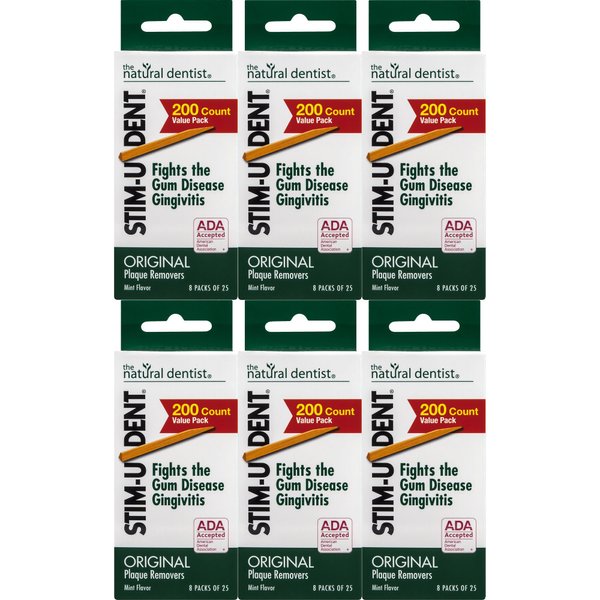 Stim-U-Dent Original, The Un-Plastic Plaque Removers, Mint-Flavored, 200 Count Box (Pack of 6)