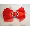 Red rockabilly shiny, lacy bow hair clip barrette with crystals