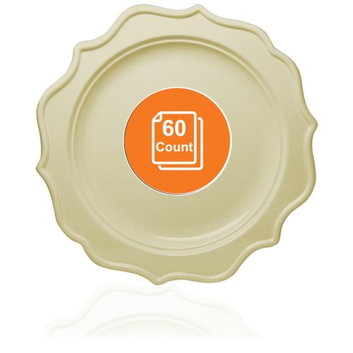 Tiger Chef 60-Count, 8-inch Cream Color Round Scalloped Rim Disposable Plastic Plate Set Includes 60 Plastic Salad Plates - BPA-Free