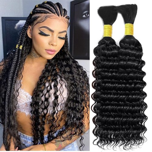Human Braiding Hair 2 Bundle 100g Deep Wave Bulk Human Hair for Braiding No Weft 12A Brazilian Virgin Curly Human Hair Extensions for Boho Braids (26 Inch)